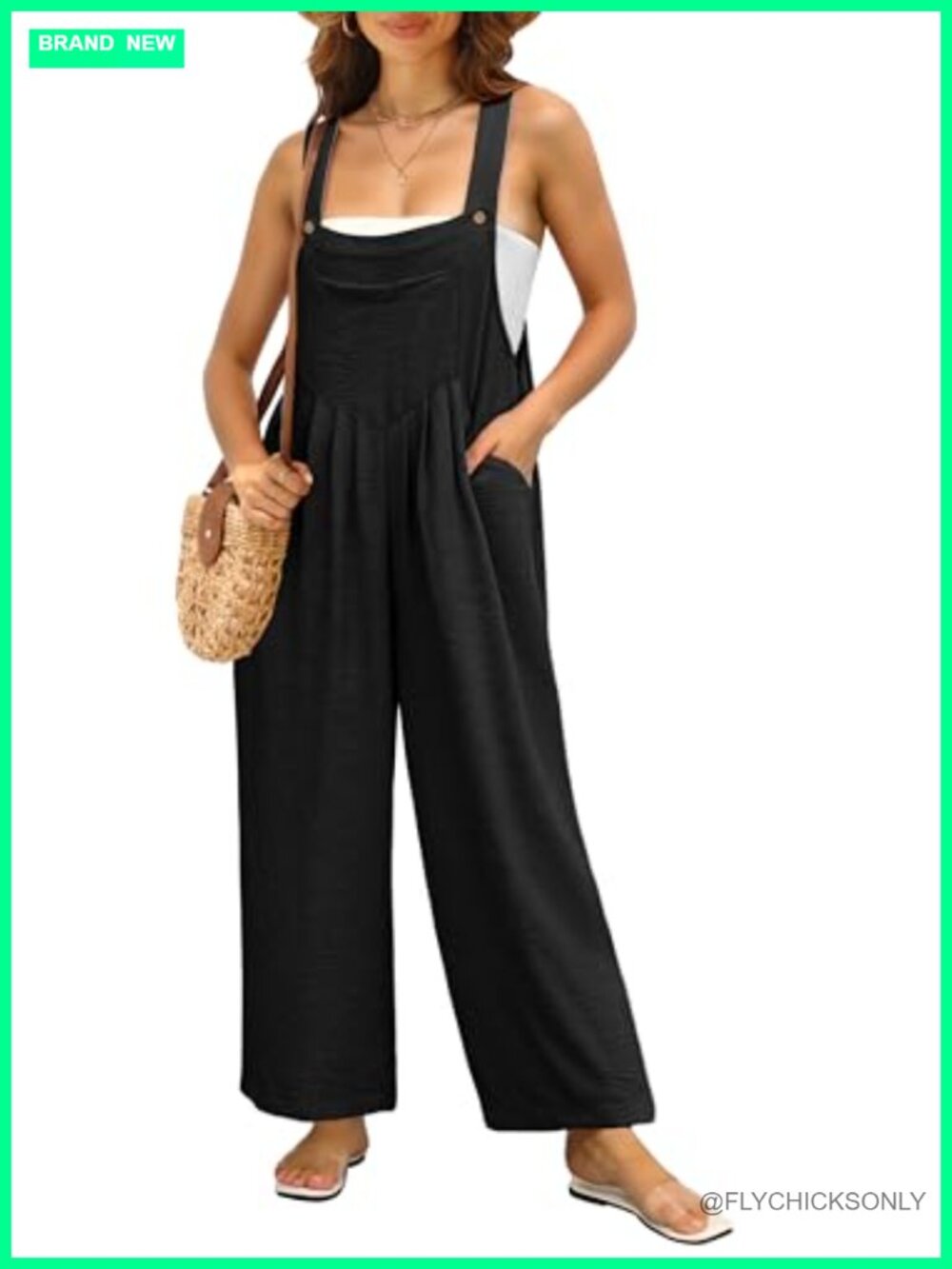 Women's Boho Wide Leg Overalls Jumpsuit Sleeveless Romper with Pockets Summer
